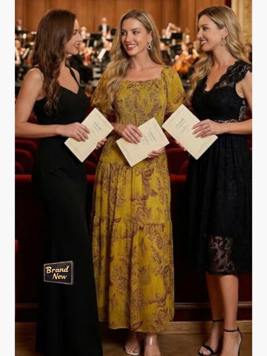 Maxi Dress Square Neck Puff Sleeve Flowy A-Line Summer Casual Boho - Picture 5 of 7